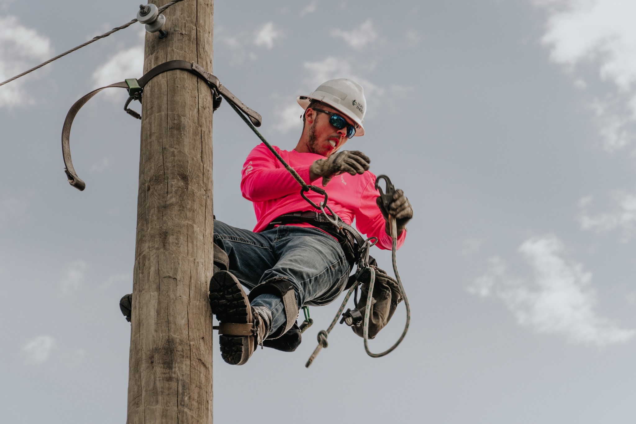 Corey attempts the egg climb at the Florida Lineman's Rodeo.
