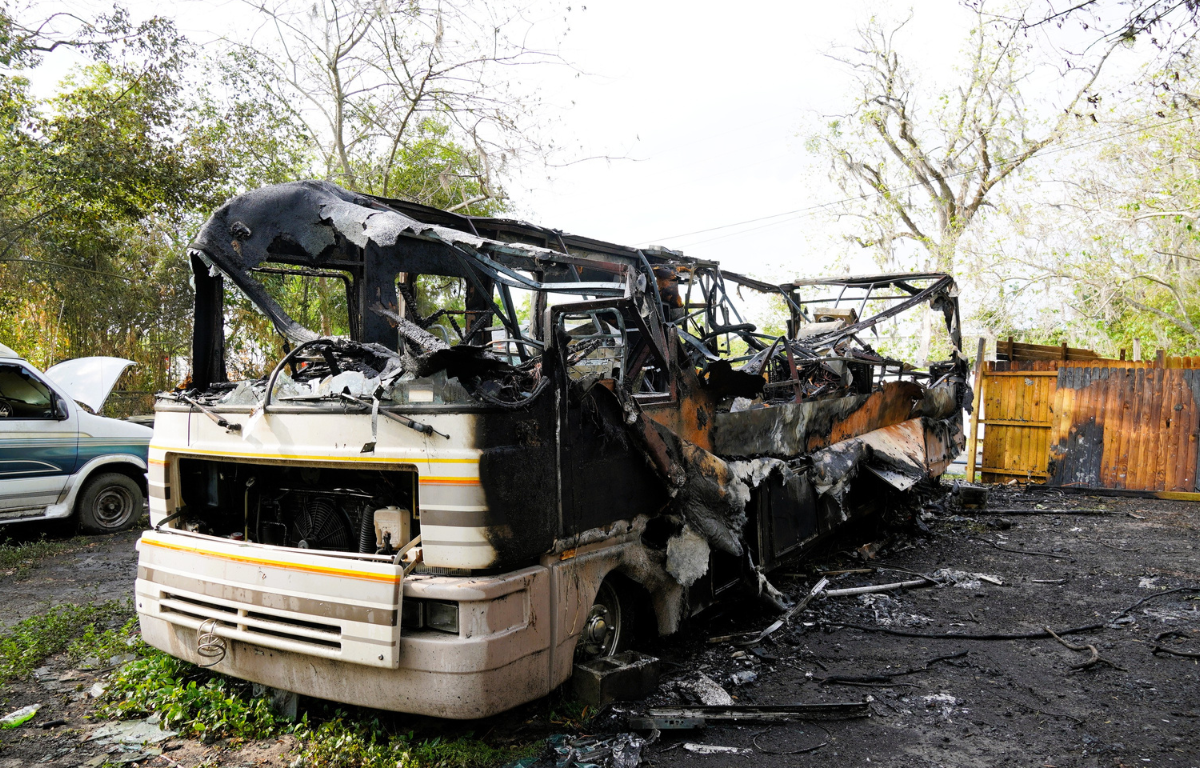 Photos show the extent of the damage done to the RV.