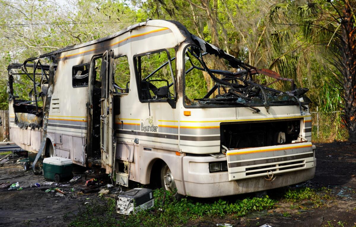 Photos show the extent of the damage done to the RV.