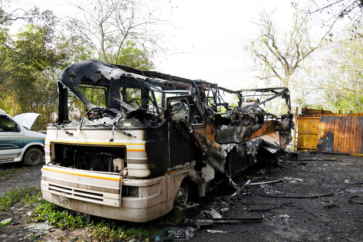 Photos show the extent of the damage done to the RV.
