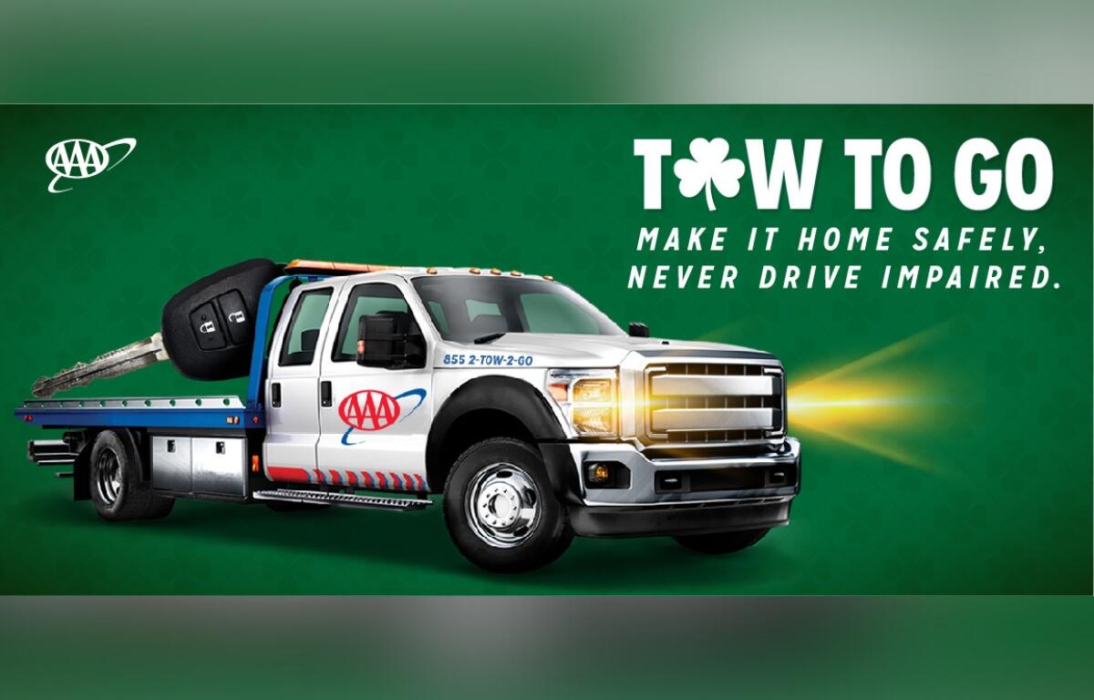 AAA activates "Tow to Go" for St. Patrick’s Day weekend, offering free rides to prevent impaired driving. (AAA photo)