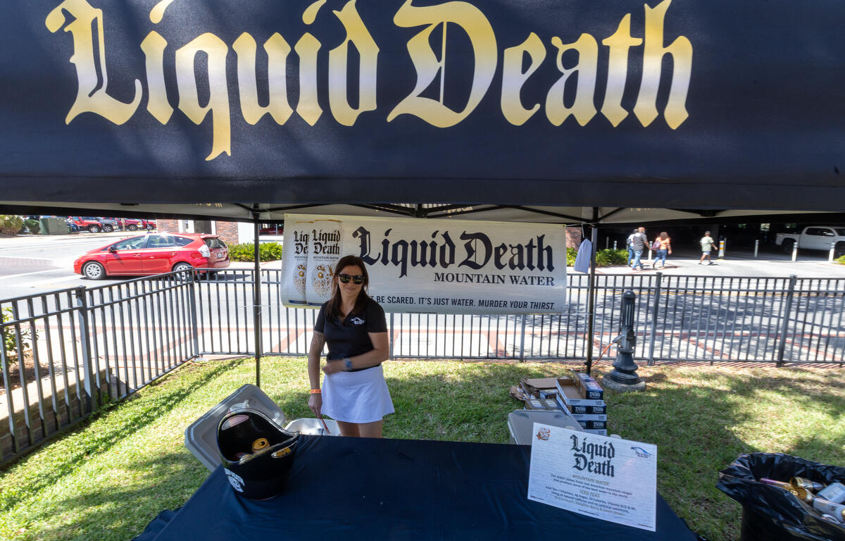 Mallory P. from Liquid Death offered a variety of tea and water during the 11th Annual Brick City Beer and Wine Festival at Citizen Circle in Ocala, FL on Saturday, April 19, 2025. Courtesy: Alan Youngblood/352today