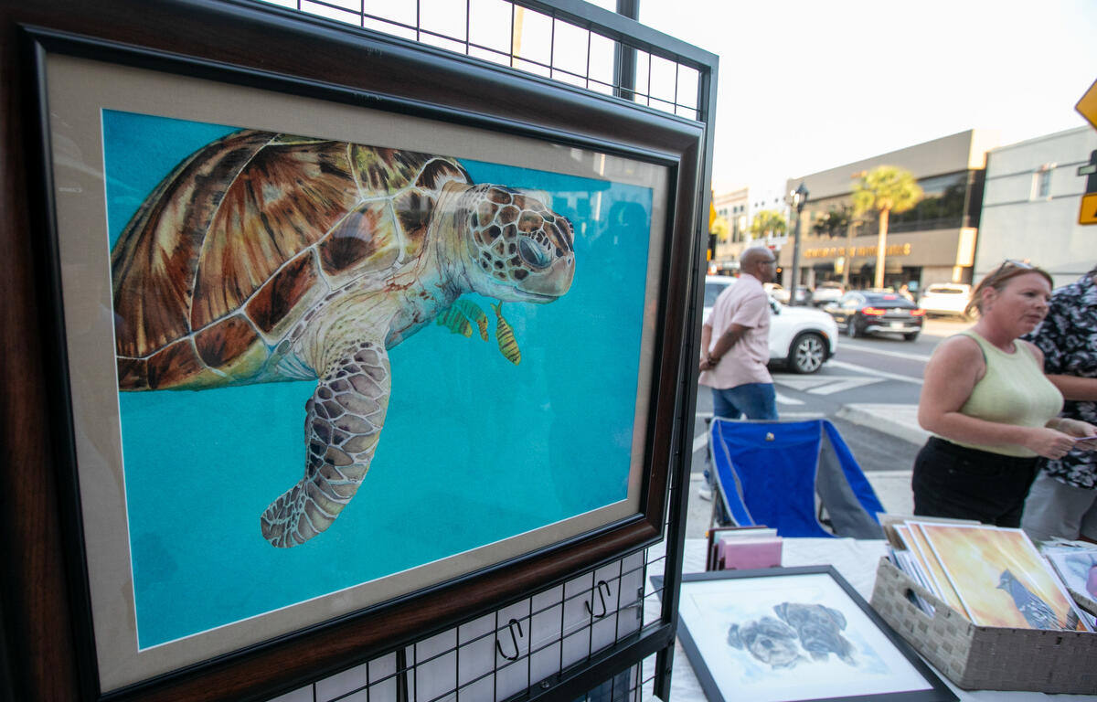 Artist Patricia Teal offered a variety of paintings downtown during First Friday Art Walk in Ocala, FL on Friday, April 4, 2025.