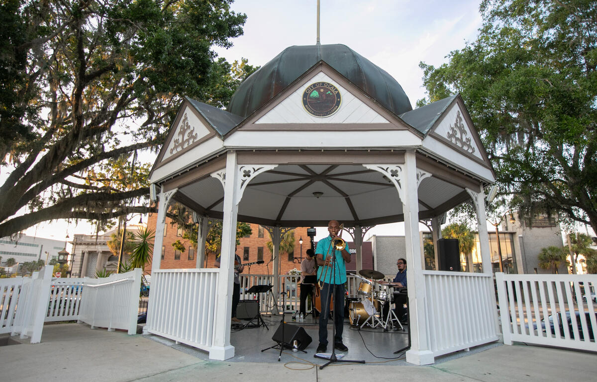 The band performs downtown during First Friday Art Walk in Ocala, FL on Friday, April 4, 2025.