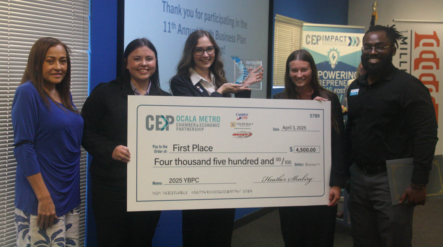 The winners of the 2025 Youth Business plan competition received a prize of $4,500.
