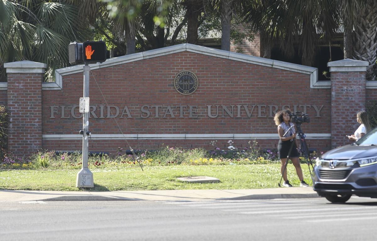 A Florida State University sign is displayed in Tallahassee, Fla., Thursday, April 17, 2025. (AP Photo/Gary McCullough)
