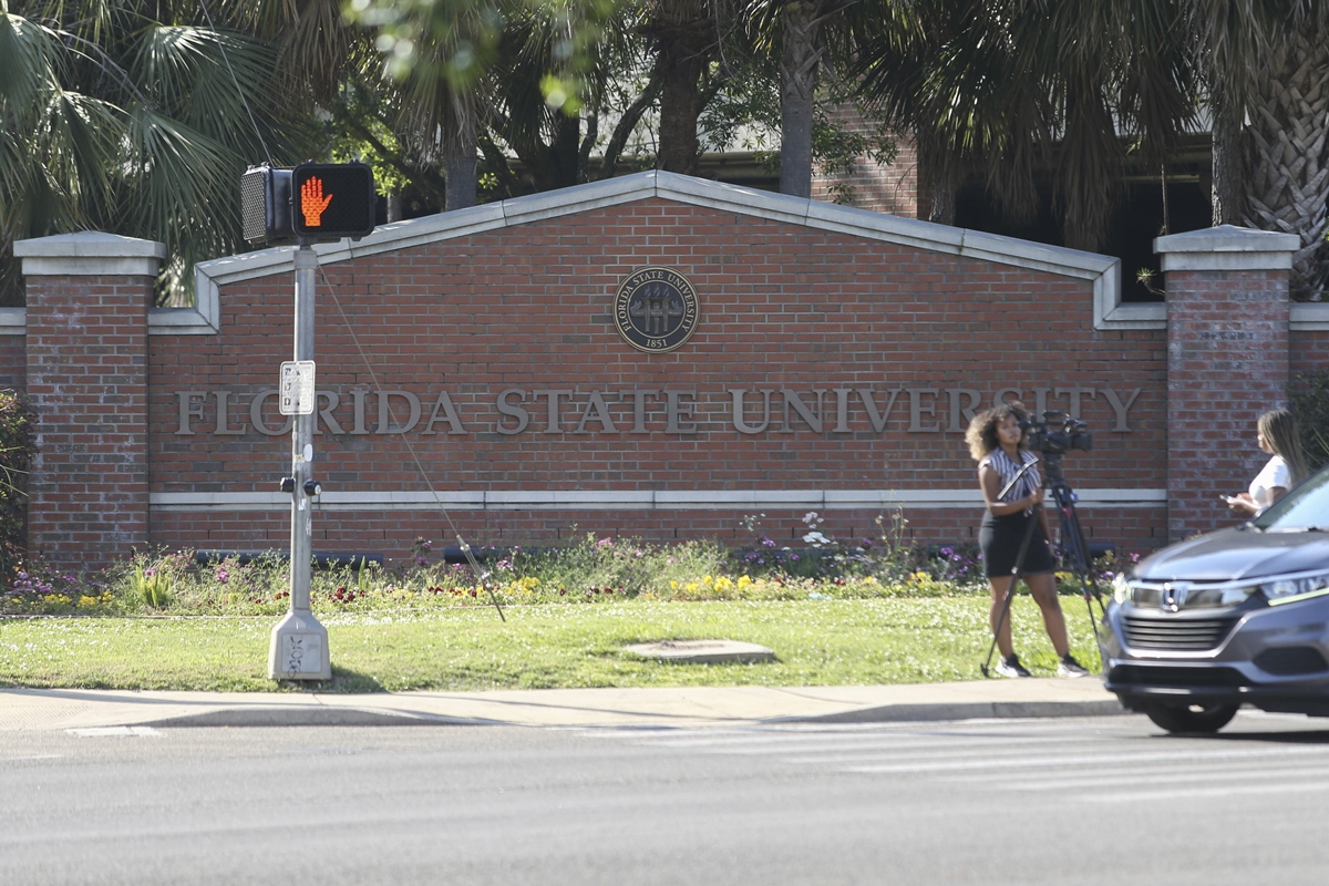 A Florida State University sign is displayed in Tallahassee, Fla., Thursday, April 17, 2025. (AP Photo/Gary McCullough)