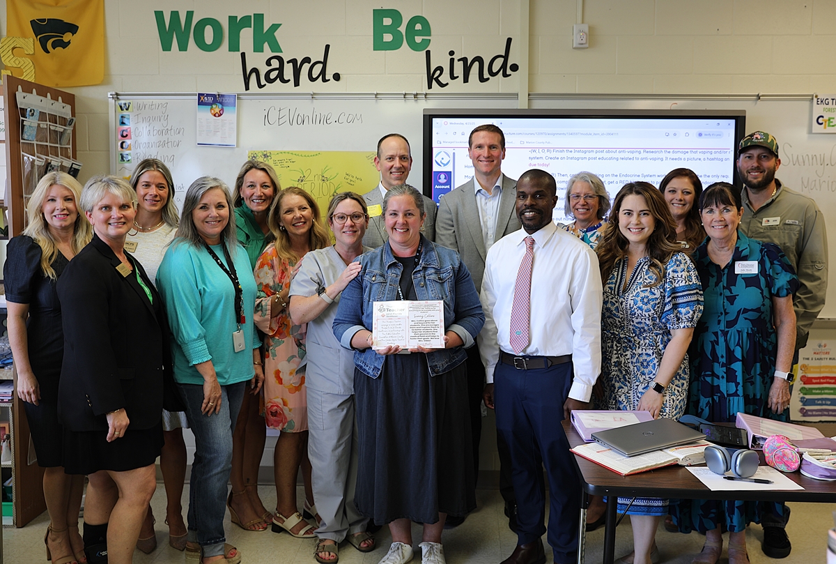 Pictured from left to right are: Meghan Magamoll, Emily Cook, Sarah James, Jennifer Brown, Jennifer Hatchett, Lori Conrad, Hollie Cunningham, Alan Keesee, Sunny Collins, Isaiah Zirkle, Lamar Rembert, Nancy Thrower, Kaitlyn Wilson-Butler, Sabrina Godwin, Julie Shealy, Justin Godwin.