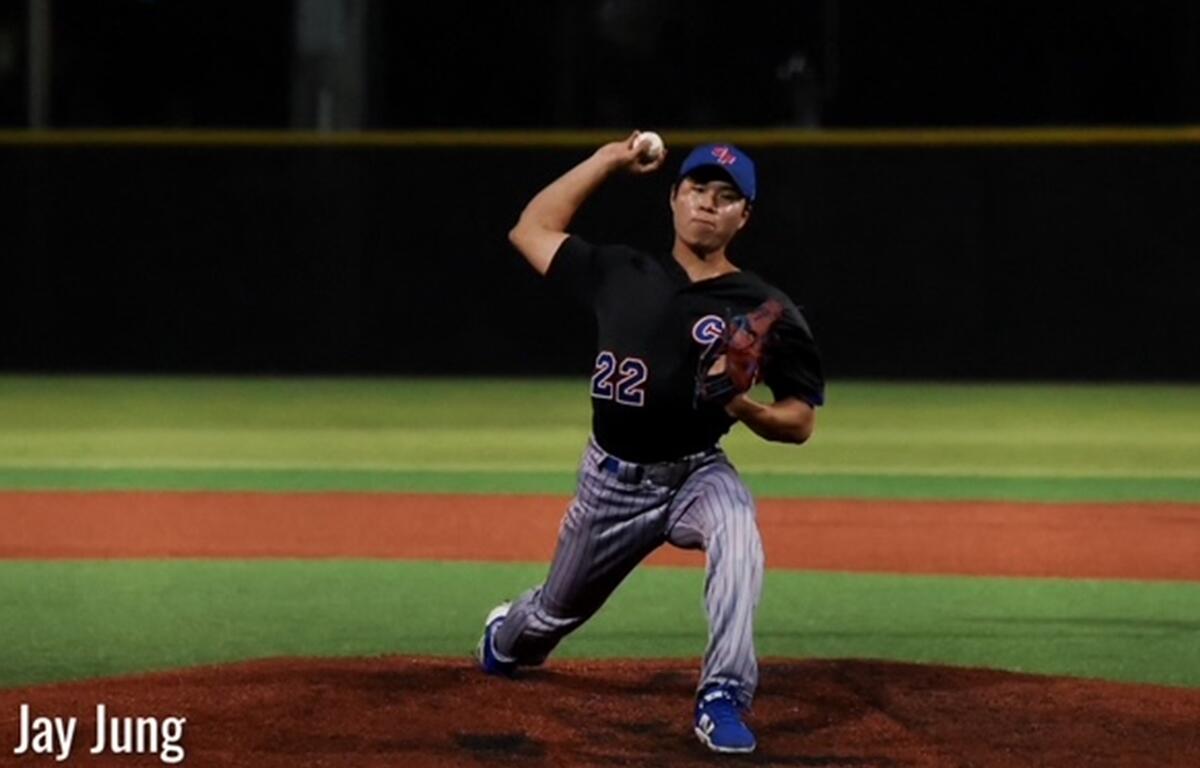 College of Central Florida pitcher Jay Jung delivers during a game against Indian River State College. Jung threw eight shutout innings in the Patriots' 9-5 win to clinch a regional playoff berth.