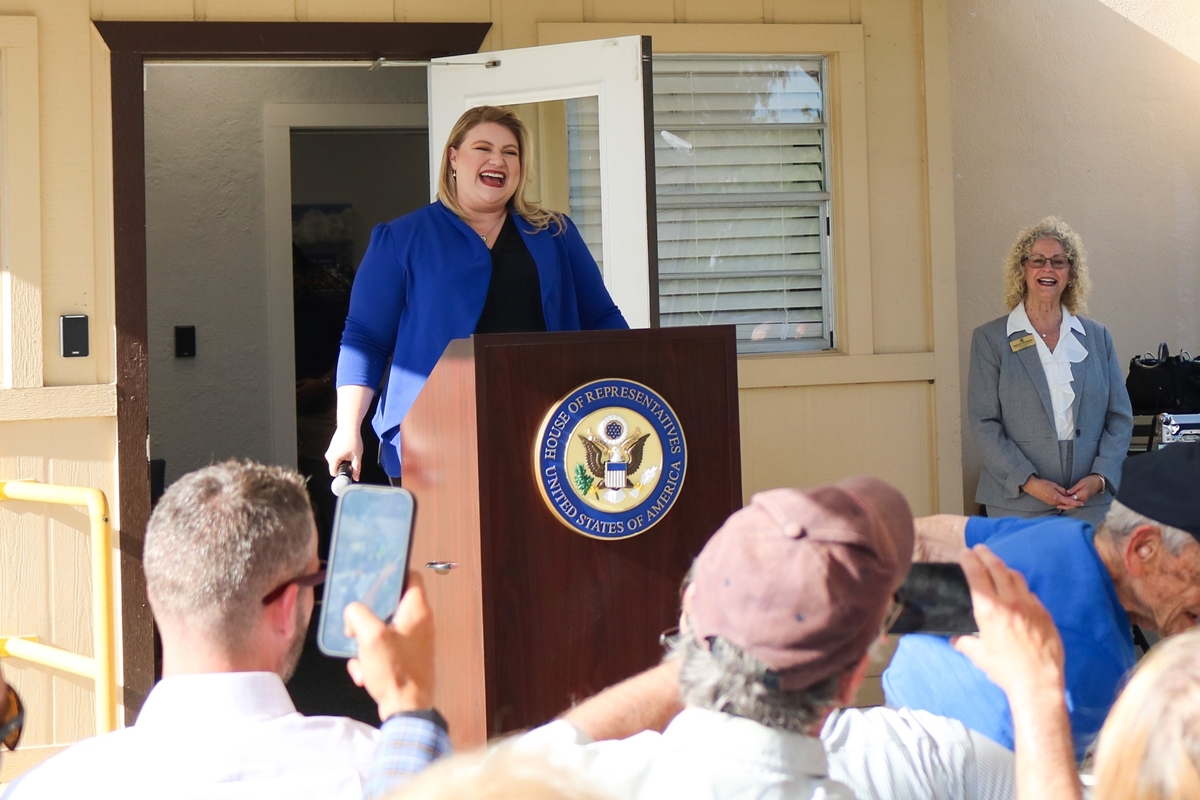 U.S. Rep. Kat Cammack addresses attendees during the reopening of her Ocala office at the McPherson Governmental Campus.