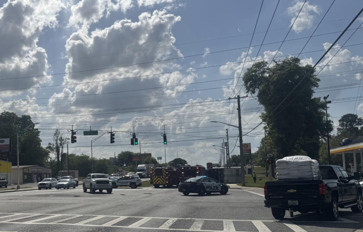 Emergency crews respond to an overturned tractor trailer on westbound State Road 40 near 27th Avenue in Ocala on Tuesday afternoon. No injuries were reported.