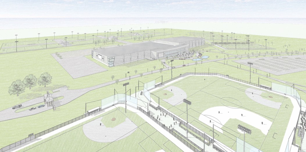 Conceptual rendering shows some of the multi-purpose fields and the indoor sports facility.