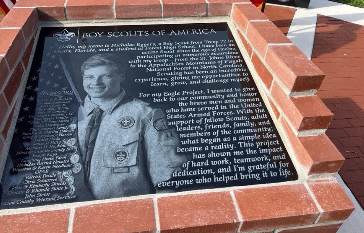 Nicholas Eggers Eagle Scout project was to redo and modernize military service flag display at the Ocala/Marion County Veterans Memorial Park. Courtesy: Ben Baugh/352today