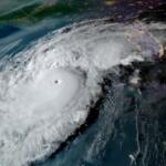 Image of Hurricane Milton from NOAA's GOES-16 satellite on Oct. 8, 2024, showing a well-defined eye and dense cloud bands approaching the Florida peninsula.