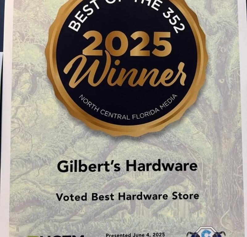 Close-up of a 2025 Best of the 352 award certificate showing Gilbert’s Hardware as the winner for Best Hardware Store.
