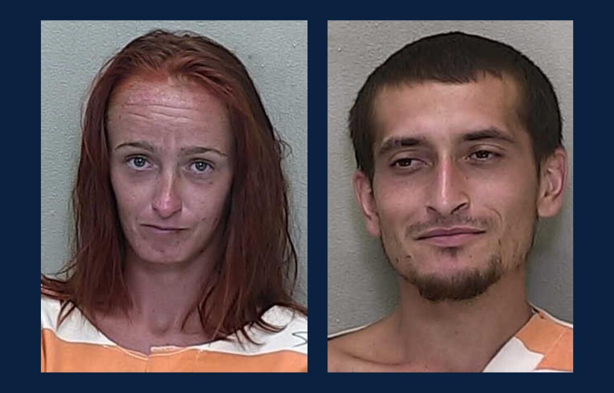 Mugshots of Maggieanne Petit and Justin Harraman following their arrest by Marion County deputies on drug and trespassing charges.