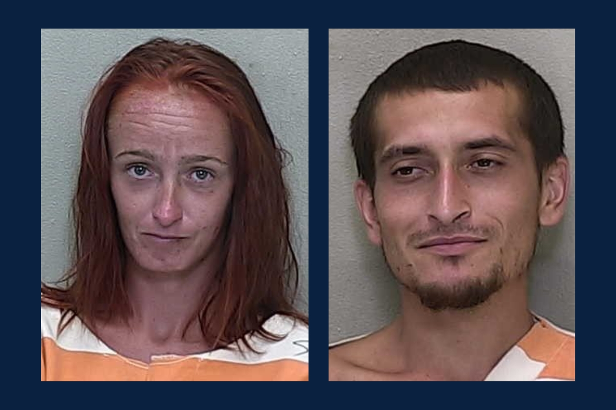 Mugshots of Maggieanne Petit and Justin Harraman following their arrest by Marion County deputies on drug and trespassing charges.