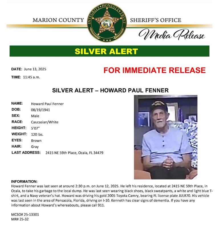 UPDATE: Missing Ocala man found safe in Panama City after Silver Alert ...
