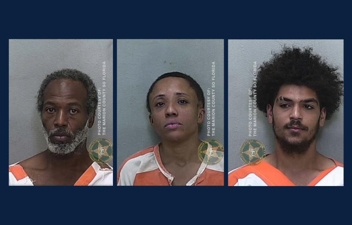 Mugshots of three suspects arrested by Marion County deputies after a beer theft and vehicle pursuit.