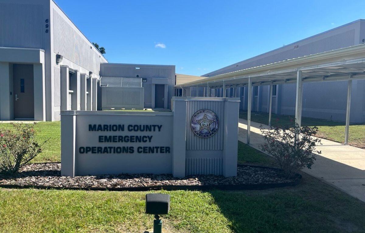 Marion County Emergency Operations Center building with sign in front