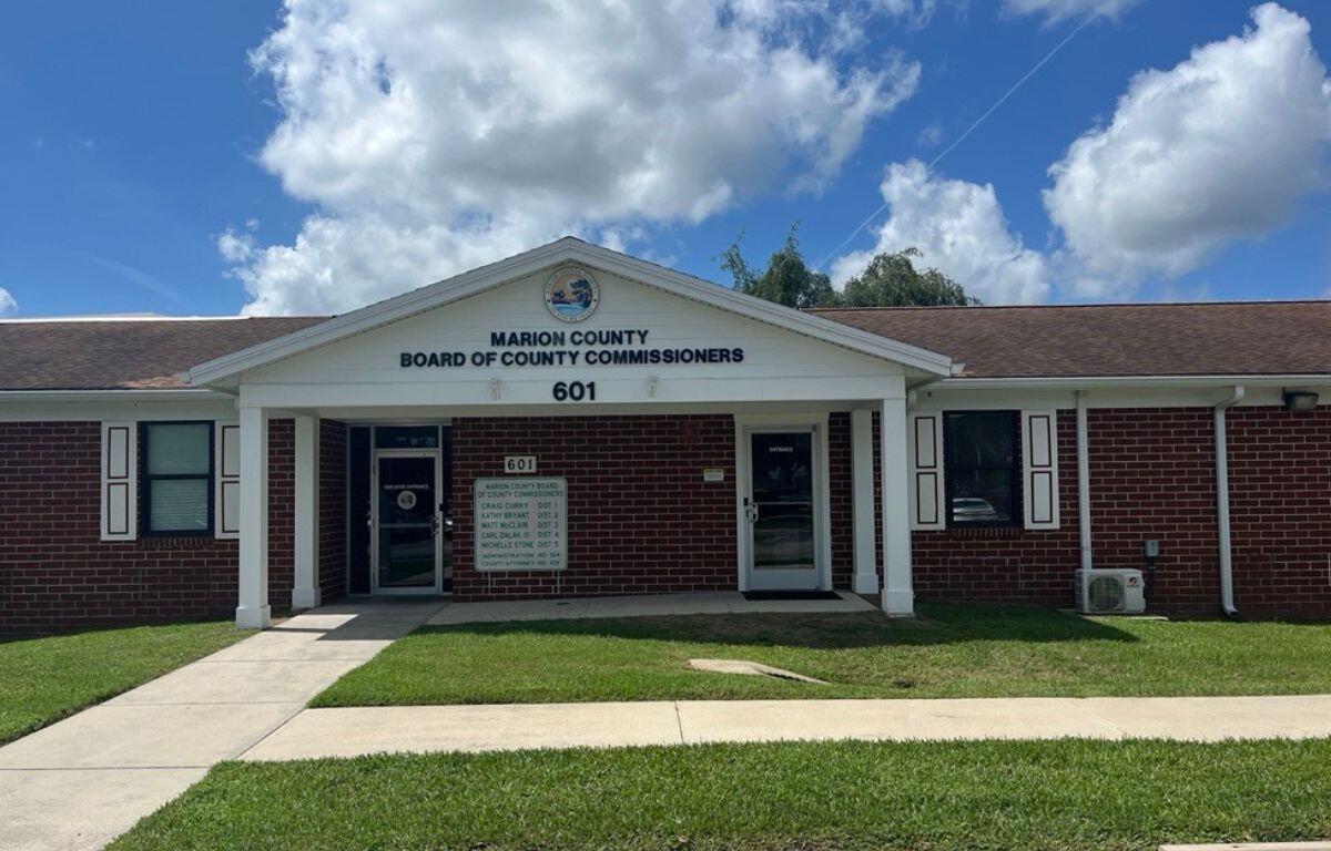Front view of the Marion County Board of County Commissioners building in Ocala, Florida