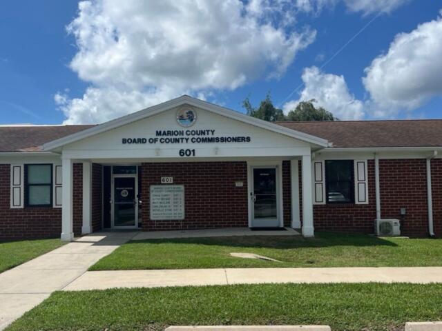Front view of the Marion County Board of County Commissioners building in Ocala, Florida