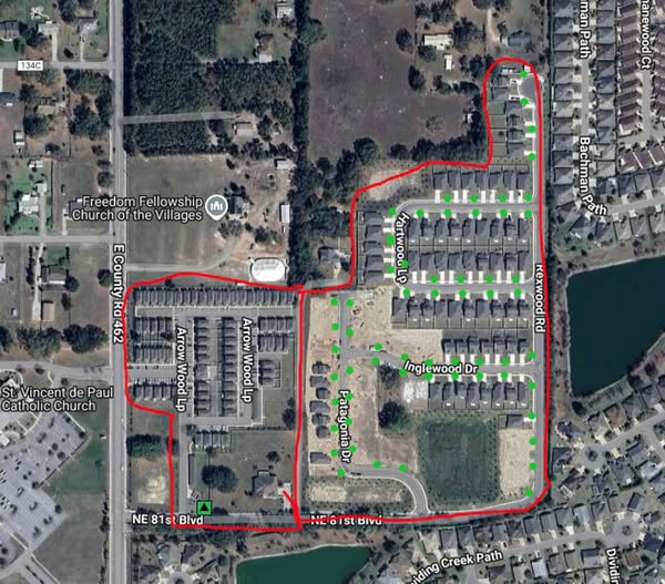 Aerial map highlighting Wildwood neighborhoods scheduled for smoke testing