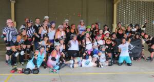 Large group photo of the Ocala Roller Derby Pirates and Mermaids.