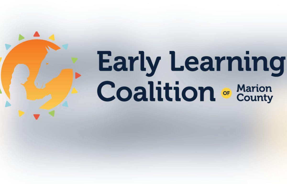 Orange and red logo, with lettering to the right against a gray background.