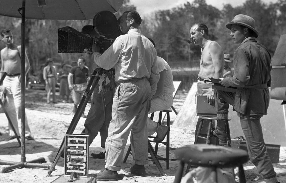 Crews filming "Tarzan Finds a Son". 