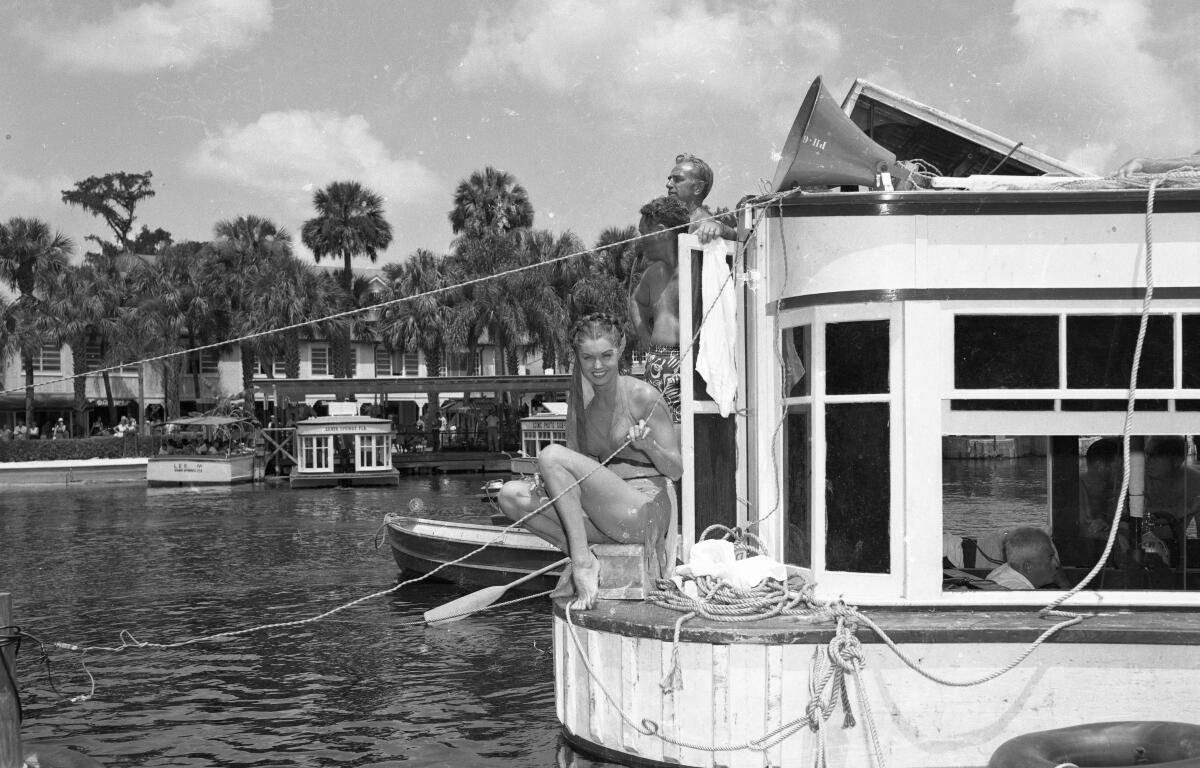 Actress Esther Williams on the set of filming "Jupiter's Darling".
