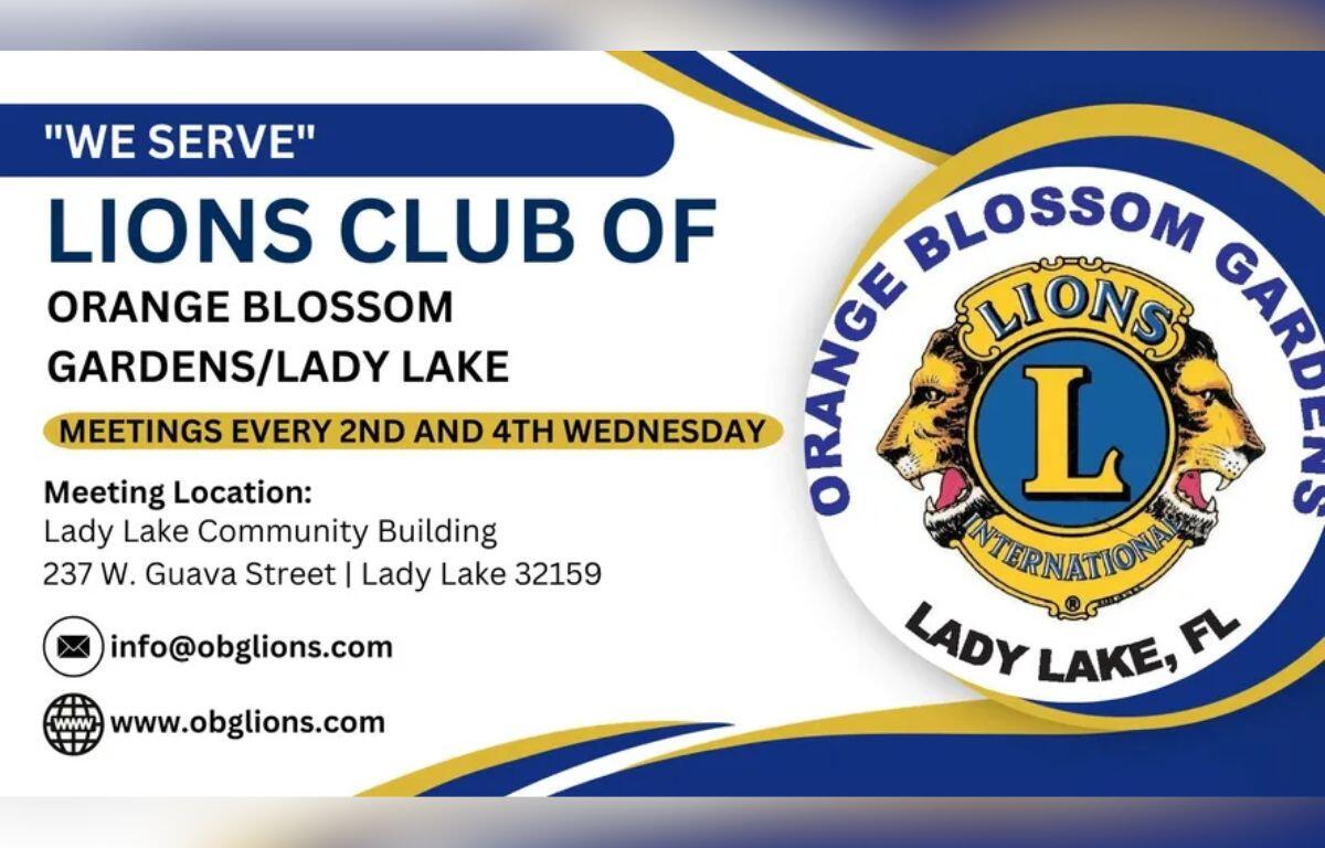 Business card, with lots of lettering, graphics, blue, yellow and white, and on the extreme right, the Orange Blossom Garden business card logo.