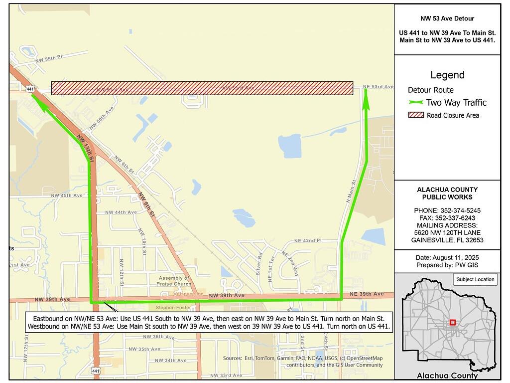 Resurfacing of 53rd Avenue Begins Aug. 17 in Alachua County
