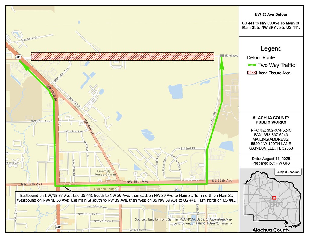 Resurfacing of 53rd Avenue Begins Aug. 17 in Alachua County