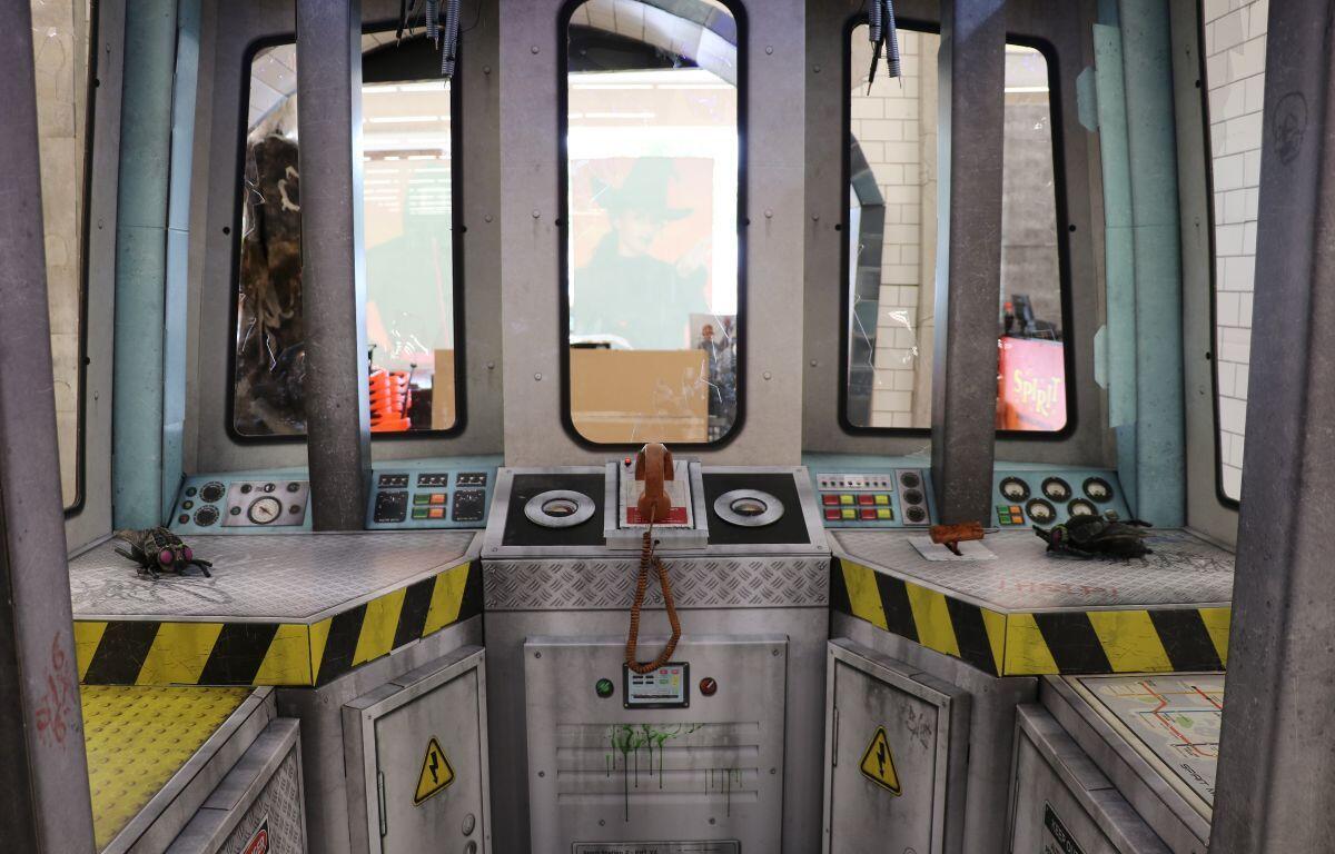 Interior set piece designed like a haunted subway inside Spriit Halloween.