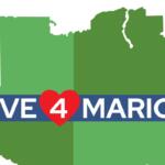 A green map graphic image, on a white background, with a thin blue rectangular strip, with white lettering and heart shaped image in the middle.
