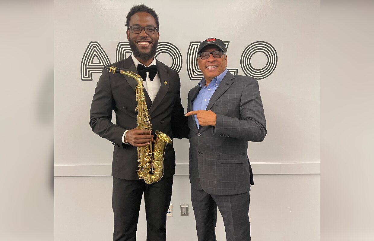 Director Marion J. Caffey and award-winning saxophonist Emmanuel Garilus, the co-grand marshals of the 2025 A Very GNV Holiday Parade.