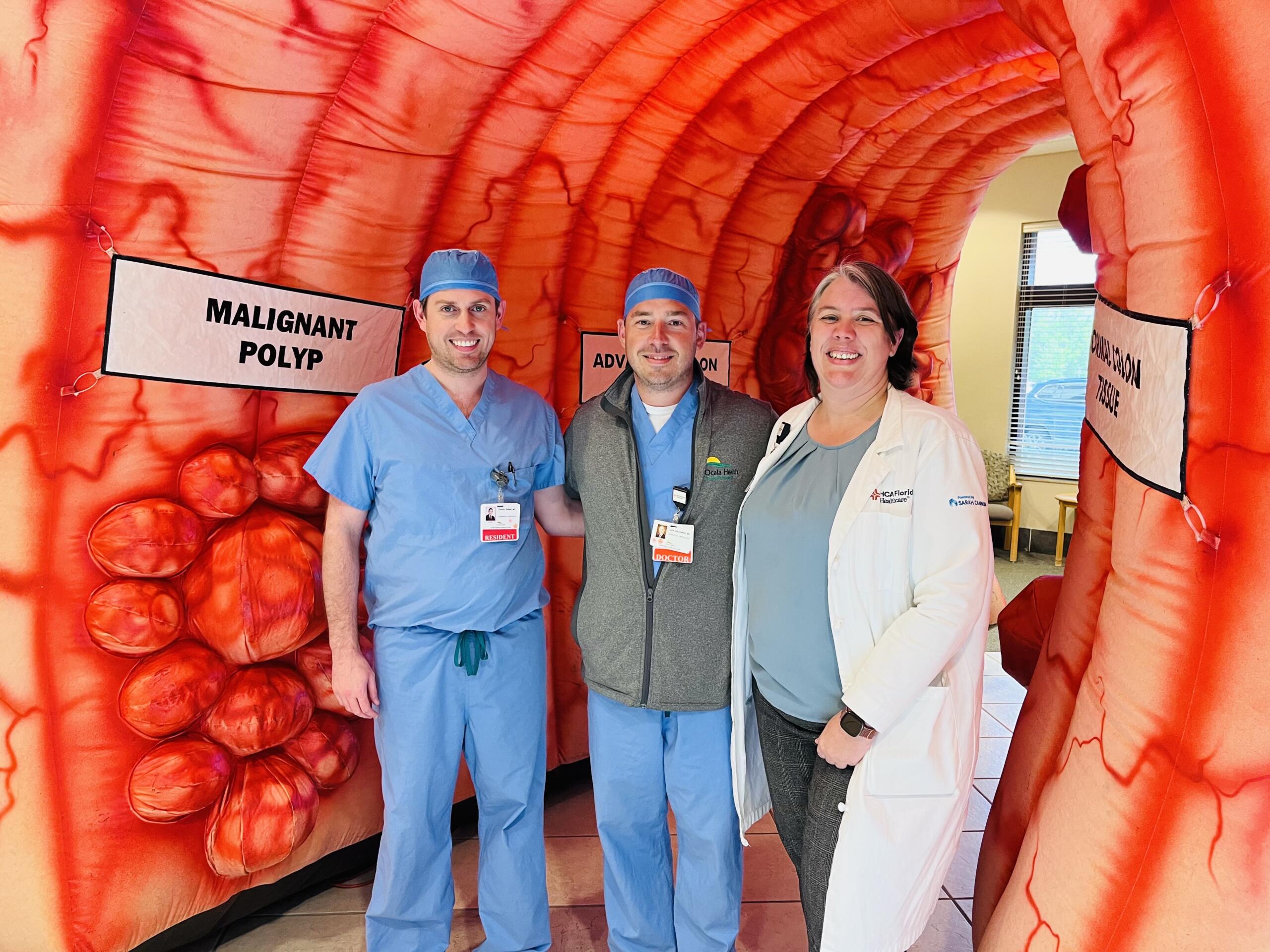 Dr. Jack Weckowski, center, is pictured with a resident physician from HCA Florida Ocala Hospital and Julie Bonnie, manager of the oncology nurse navigation team for HCA Healthcare’s North Florida Division. 