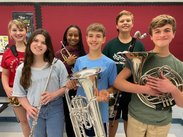 Pictured are 6 students from the Kanapaha Middle School Band. They are part of the 43 students in ACPS who were selected as all-state musicians this year.