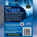 A flyer for the Lady Lake Cybersecurity Awareness presentation at the Library.