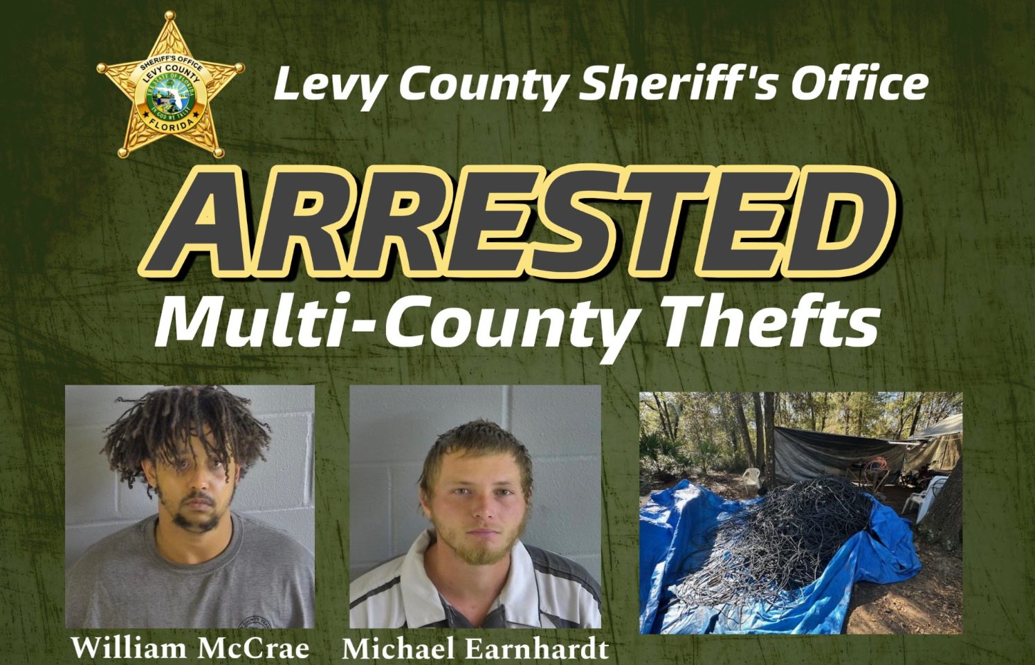 Levy County Sheriff's Office announcement about copper wire theft arrest