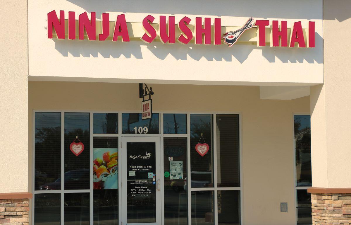 Storefront of Ninja Sushi and Thai restaurant.
