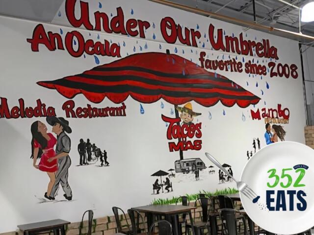 A mural with a red umbrella that reads, "Under One Umbrella - An Ocala favorite since 2008"