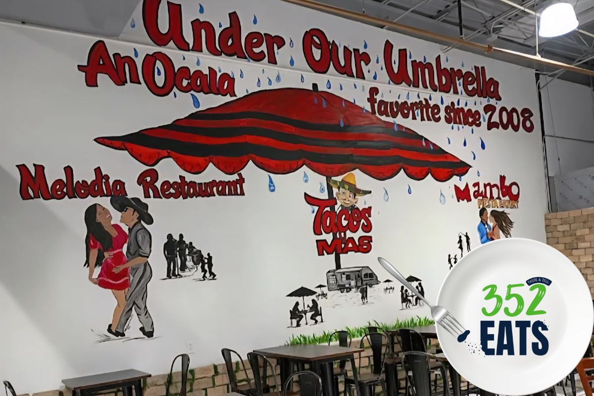 A mural with a red umbrella that reads, "Under One Umbrella - An Ocala favorite since 2008"