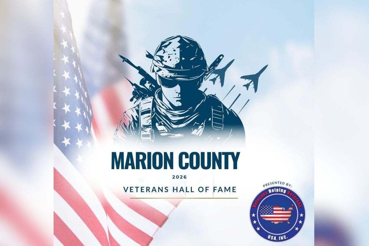 An American flag on the left, rifles to the left of the primary image of the head and upper of a soldier in combat gear, with planes to his right, and insignia in the lower right-hand corner.