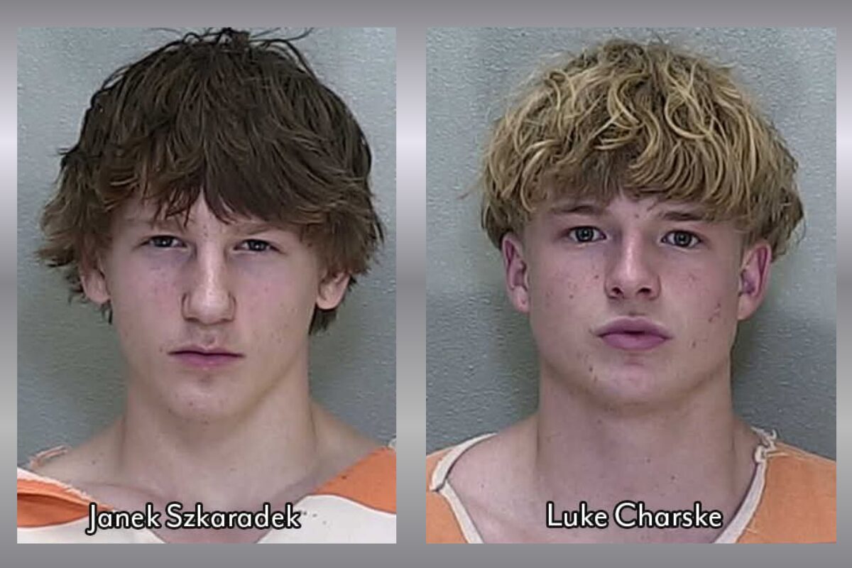 Colored mugshots of two men.