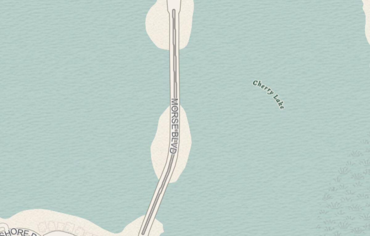 A blue and white map of Morse Boulevard.