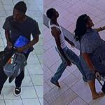 Two surveillance images released by Ocala police. The left image shows a man inside the mall. The right image shows a woman and a man walking together.