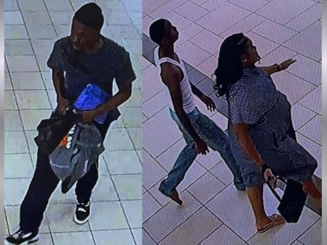 Two surveillance images released by Ocala police. The left image shows a man inside the mall. The right image shows a woman and a man walking together.