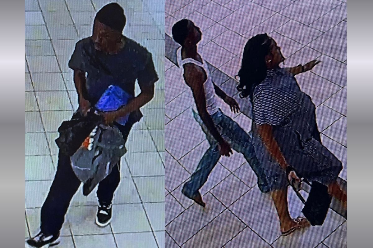Two surveillance images released by Ocala police. The left image shows a man inside the mall. The right image shows a woman and a man walking together.